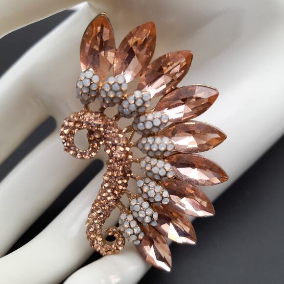 Vintage Light Topaz White Rhinestone Pendant Brooch - Picture 2 of 9